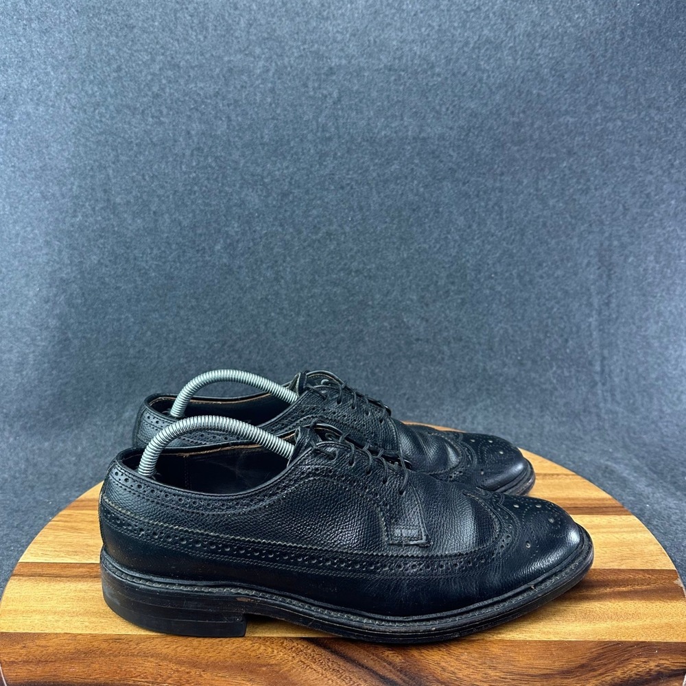 Walk-Over Mens Black Pebble Grain Leather Wingtip Brogue Oxford Shoes 10 D/B
